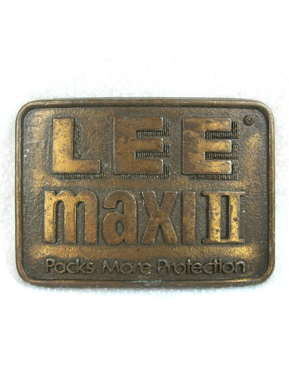 Vintage Lee Auto Oil Filter Brass Tone Belt Buckle Maxi II Packs More Protection